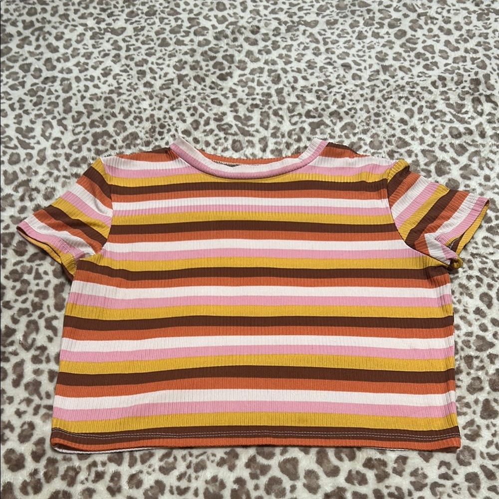 Striped Ribbed Shirt - Pink, Brown, and Orange